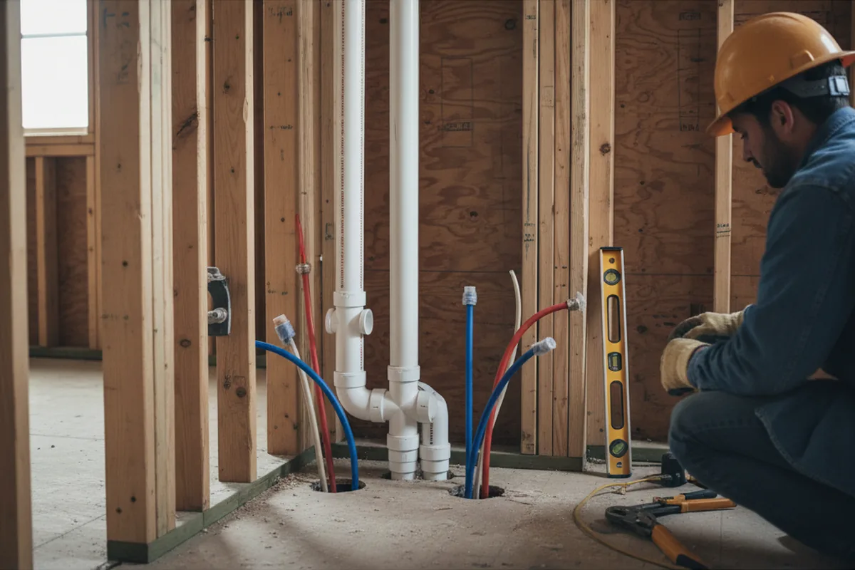 Drain and supply rough-in during Leak Detection in Angier